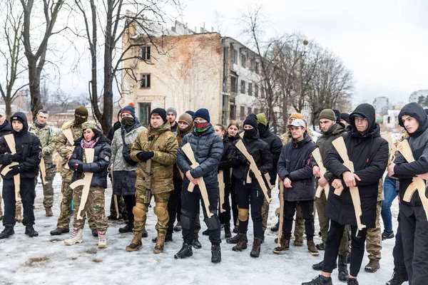 Kyiv Ucrânia Fevereiro 2022 Exercícios Defesa Territorial Meio Ameaça Uma — Fotografia de Stock