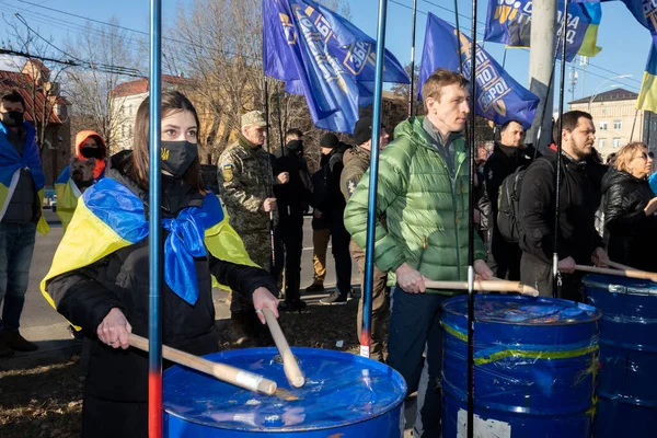Kyiv Ukraine Februari 2022 Imperiet Måste Proteståtgärder Nära Ryska Federationens Stockbild