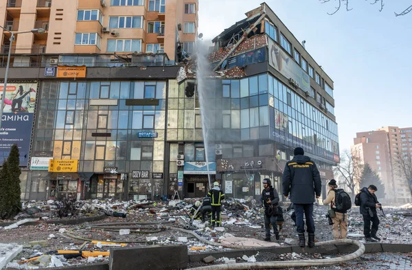 Kyiv Ucrania Febrero 2022 Guerra Rusia Contra Ucrania Vista Edificio —  Fotos de Stock