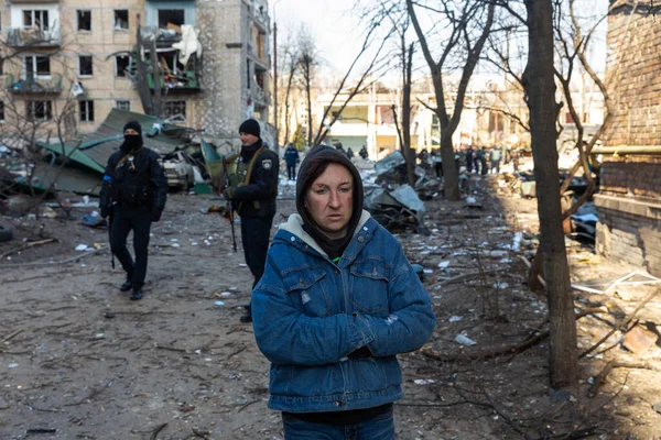 Kiew Ukraine Mar 2022 Krieg Der Ukraine Beschädigte Wohnhäuser Nach — Stockfoto
