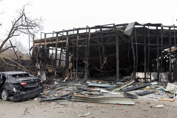 Kyiv Reg Ukraine Apr 2022 Chaos Devastation Death Service Station — Stock Photo, Image