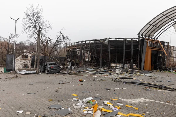 Kyiv Reg Ukraine Apr 2022 Chaos Devastation Death Gas Station — Stock Photo, Image
