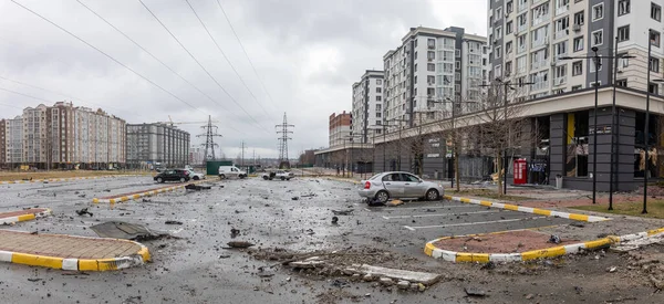 Bucha Ukraine Απρίλιος 2022 Χάος Και Καταστροφή Στους Δρόμους Της — Φωτογραφία Αρχείου