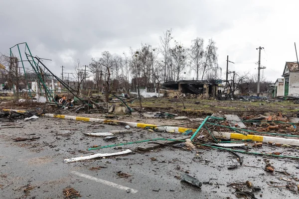 Буша Україна Апра 2022 Хаос Спустошення Вулицях Буча Після Виходу — стокове фото
