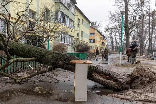 Bucha Ukraine Kwiecień 2022 Chaos Spustoszenie Ulicach Buchy Wyjściu Rosyjskich — Zdjęcie stockowe