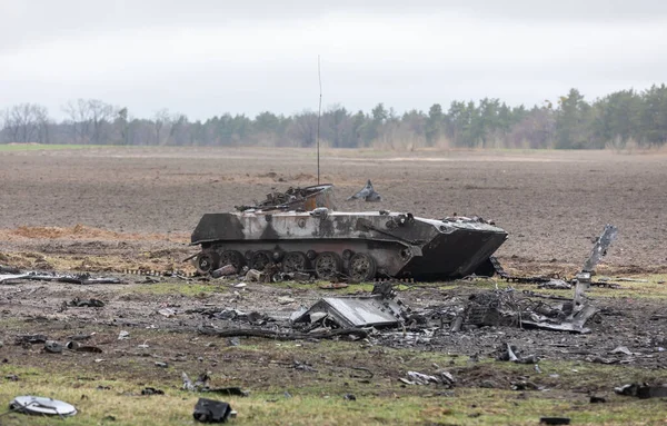 Hostomil Ukraine Aprprine 2022 Розбиті Танки Бойові Машини Інше Спалене — стокове фото