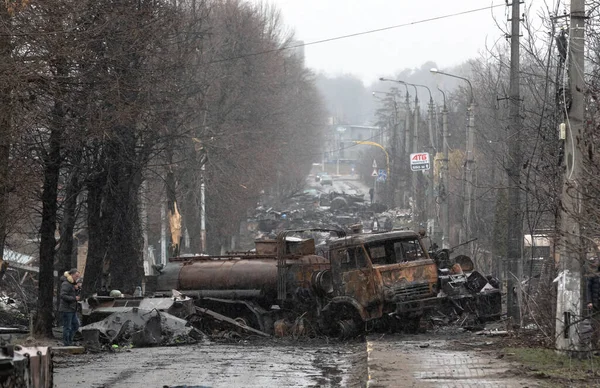 Bucha Ucraina Apr 2022 Caos Devastazione Strade Bucha Dopo Uscita — Foto Stock