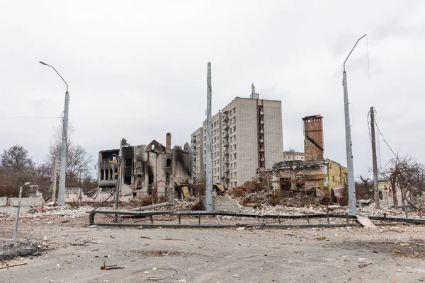 Chernihiv Ucrânia Abril 2022 Guerra Ucrânia Caos Casas Destruídas Nas — Fotografia de Stock