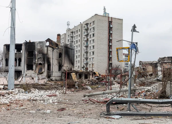 Chernihiv Ucrânia Abril 2022 Guerra Ucrânia Caos Casas Destruídas Nas — Fotografia de Stock