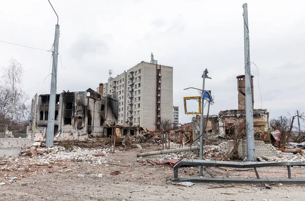 Chernihiv Ucrânia Abril 2022 Guerra Ucrânia Caos Casas Destruídas Nas — Fotografia de Stock