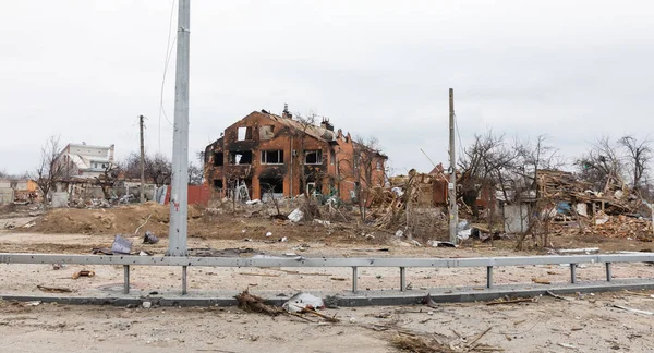 Chernihiv Ucrânia Abril 2022 Guerra Ucrânia Caos Casas Destruídas Nas — Fotografia de Stock