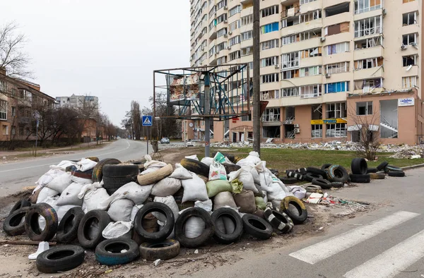 Tsjernihiv Ukraine Afwijking 2022 Oorlog Oekraïne Chaos Verwoeste Huizen Straten — Stockfoto