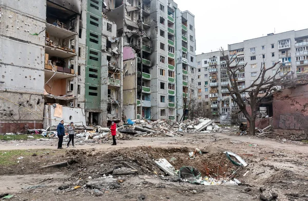 Chernihiv Ukrajina Duben 2022 Válka Ukrajině Chaos Zničené Domy Ulicích — Stock fotografie