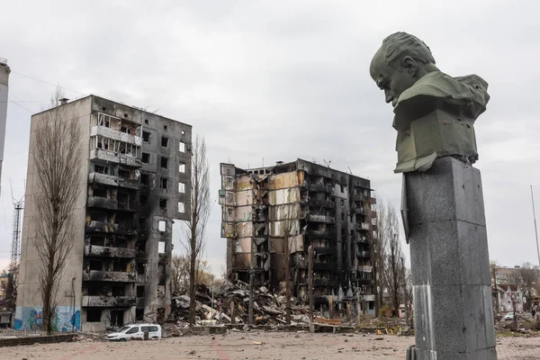 Borodyanka Ucrania Abr 2022 Guerra Ucrania Caos Devastación Las Calles —  Fotos de Stock