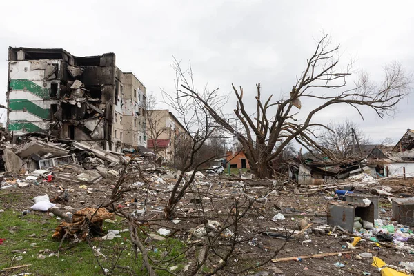 Borodyanka Ucrania Abr 2022 Guerra Ucrania Caos Devastación Las Calles —  Fotos de Stock