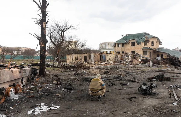 Буча Украина Апрель 2022 Война Украине Хаос Опустошение Улицах Буча — стоковое фото