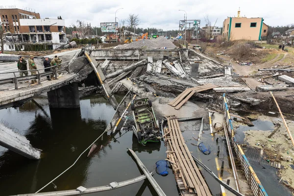 Irpin Ukraine Apr 2022 Zerstörte Brücke Über Den Irpin Fluss — Stockfoto
