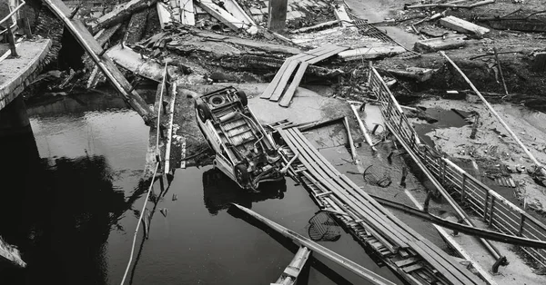 Irpin Ukrajina Duben 2022 Zničený Most Přes Řeku Irpin Vchodu — Stock fotografie