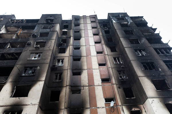 IRPIN, UKRAINE - Apr. 10, 2022: Chaos and devastation on the streets of Irpin as a result of the attack of Russian invaders