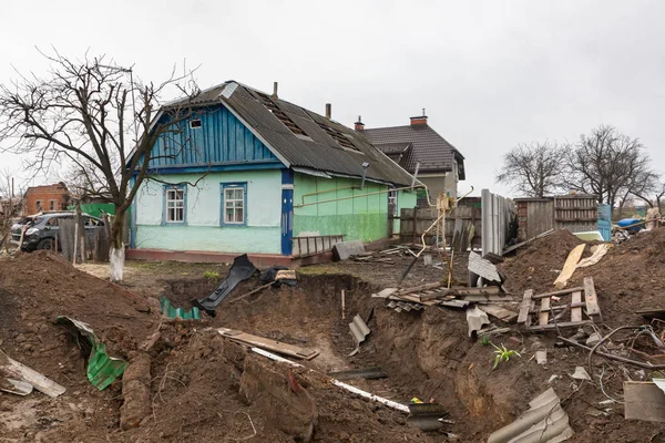 Andriivka Ucrânia Abril 2022 Caos Devastação Nas Ruas Andriivka Como — Fotografia de Stock