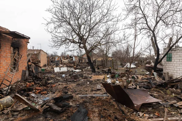 Andriivka Ucrania Abril 2022 Caos Devastación Las Calles Andriivka Como —  Fotos de Stock