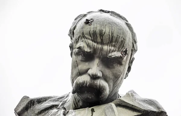 Borodyanka Ukraine Apr 2022 Monument Taras Shevchenko Damaged Result Shelling — Stock Photo, Image