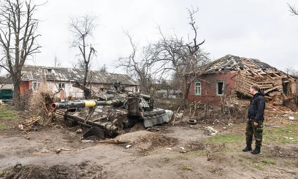 Chernihiv Reg Ukraine Kwiecień 2022 Wojna Rosji Ukrainą Całkowicie Zniszczone — Zdjęcie stockowe