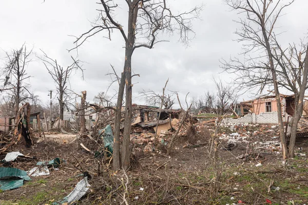 Chernihiv Reg Ukraine Apr 2022 Russia War Ukraine Completely Destroyed — стоковое фото