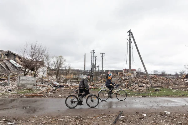 Chernihiv Reg Ucrânia Abril 2022 Guerra Rússia Contra Ucrânia Casas — Fotografia de Stock