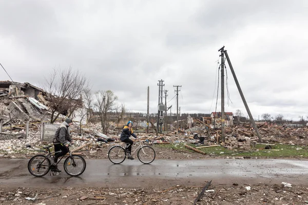 Chernihiv Reg Ucrânia Abril 2022 Guerra Rússia Contra Ucrânia Casas — Fotografia de Stock