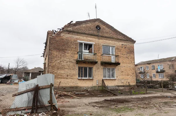 Chernihiv Reg Ukraine April 2022 Völlig Und Teilweise Zerstörte Häuser — Stockfoto