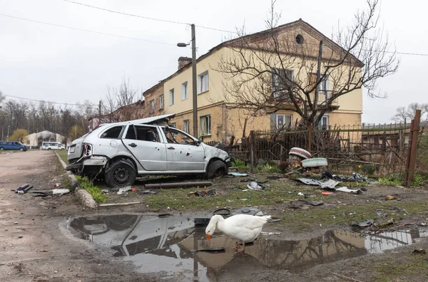 Chernihiv Reg Ukrayna Nisan 2022 Rus Işgalcilerin Saldırısı Sonucu Köyün — Stok fotoğraf