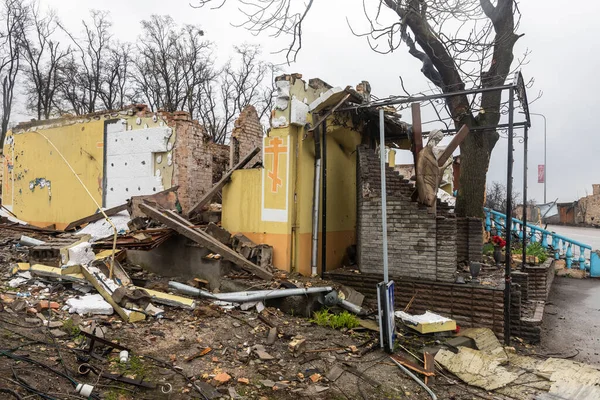Gorenka Ucrânia Abril 2022 Igreja Completamente Destruída Aldeia Gorenka Como — Fotografia de Stock
