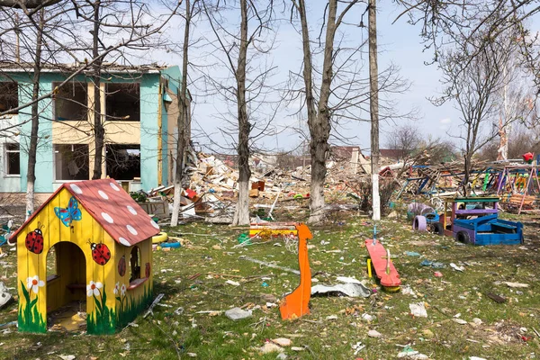 Makariv Ukraine Apr 2022 Zerstörter Kindergarten Infolge Des Einmarsches Der — Stockfoto