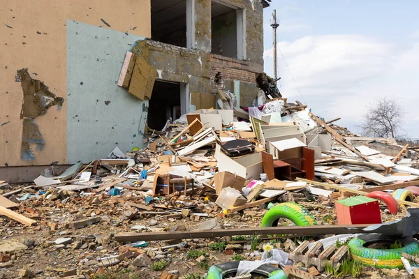 Makariv Ukrajina Duben 2022 Zničena Mateřská Školka Důsledku Invaze Ruských — Stock fotografie