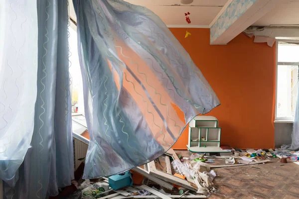 Makariv Ukraine Apr 2022 Destroyed Kindergarten Result Invasion Ukraine Russian — стокове фото