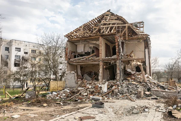 Makariv Ukraine Apr 2022 Completely Partially Destroyed Houses Village Result — Stock Photo, Image