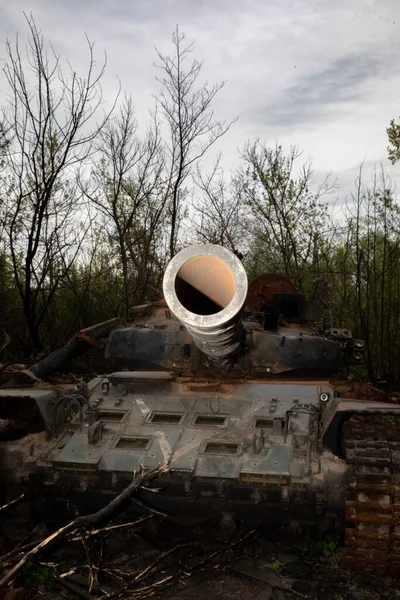 Makariv Kyiv Reg Ukraine May 2022 Destroyed Burned Tanks Russian — Stockfoto