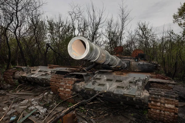 Makariv Kyiv Reg Ukraine May 2022 Destroyed Burned Tanks Russian — Stockfoto