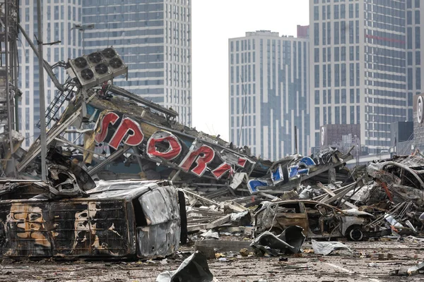 Kyiv Ukraine Maart 2022 Oorlog Oekraïne Winkelcentrum Dat Werd Beschadigd — Stockfoto