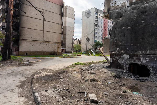 Irpin Ucrânia Maio 2022 Guerra Rússia Contra Ucrânia Edifício Residencial — Fotografia de Stock