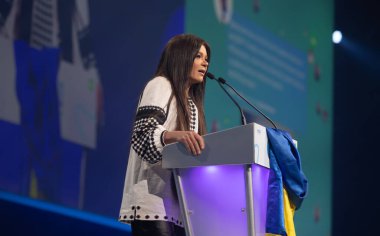 ROTTERDAM, NETHERLANDS - 31 Mayıs 2022: Ruslana Lyzhychko Ünlü Ukraynalı şarkıcı, Eurovision ve Dünya Müzik Ödülü sahibi sanatçı. Müzikal başarıların yanı sıra, sosyal bağlılık