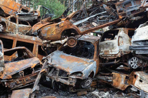 Irpin Ukraine Juni 2022 Oorlog Oekraïne Auto Vernietigd Midden Van — Stockfoto