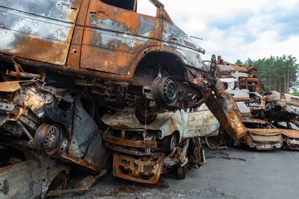 Ирпин Украина Июнь 2022 Война Украине Автомобили Уничтоженные Результате Нападения — стоковое фото