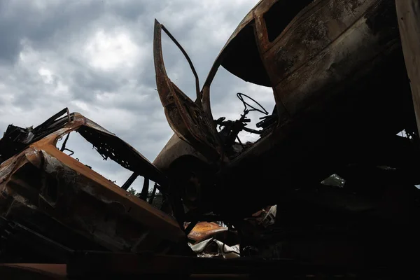 Irpin Ukrain Június 2022 Háború Ukrajnában Autók Elpusztult Közepette Oroszok — Stock Fotó