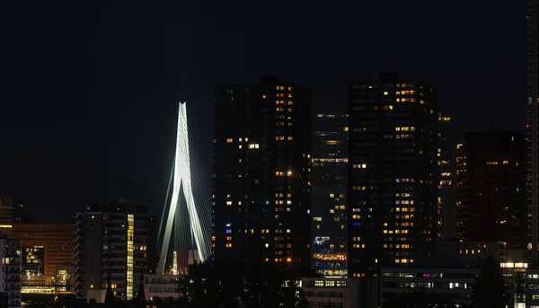 Rotterdam Netherlands May 2022 Rotterdam Night Erasmus Bridge Erasmusbrug City — Stock Photo, Image
