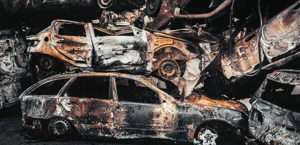 Autos Die Inmitten Des Russischen Angriffs Auf Die Ukraine Zerstört — Stockfoto