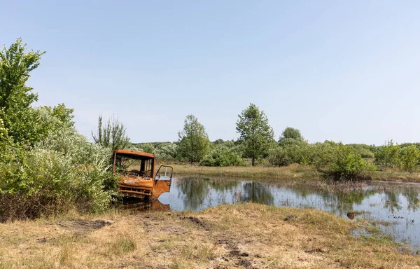 Chernihiv Reg Ucrânia Junho 2022 Guerra Ucrânia Ônibus Queimado Abandonado — Fotografia de Stock