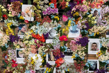 LVIV, UKRAINE - Jun. 08, 2022: A Wall of Memory has appeared in the center of Lviv in honor of the Ukrainians who died (and not only) in the war waged against us by Russia.