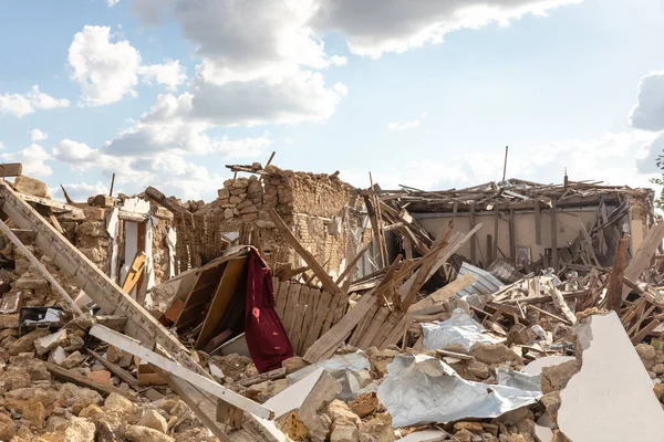 SOUTH REG, UKRAINE - Jun. 11, 2022: War in Ukraine. Destroyed houses in settlements in southern Ukraine as a result of the invasion of Russian troops